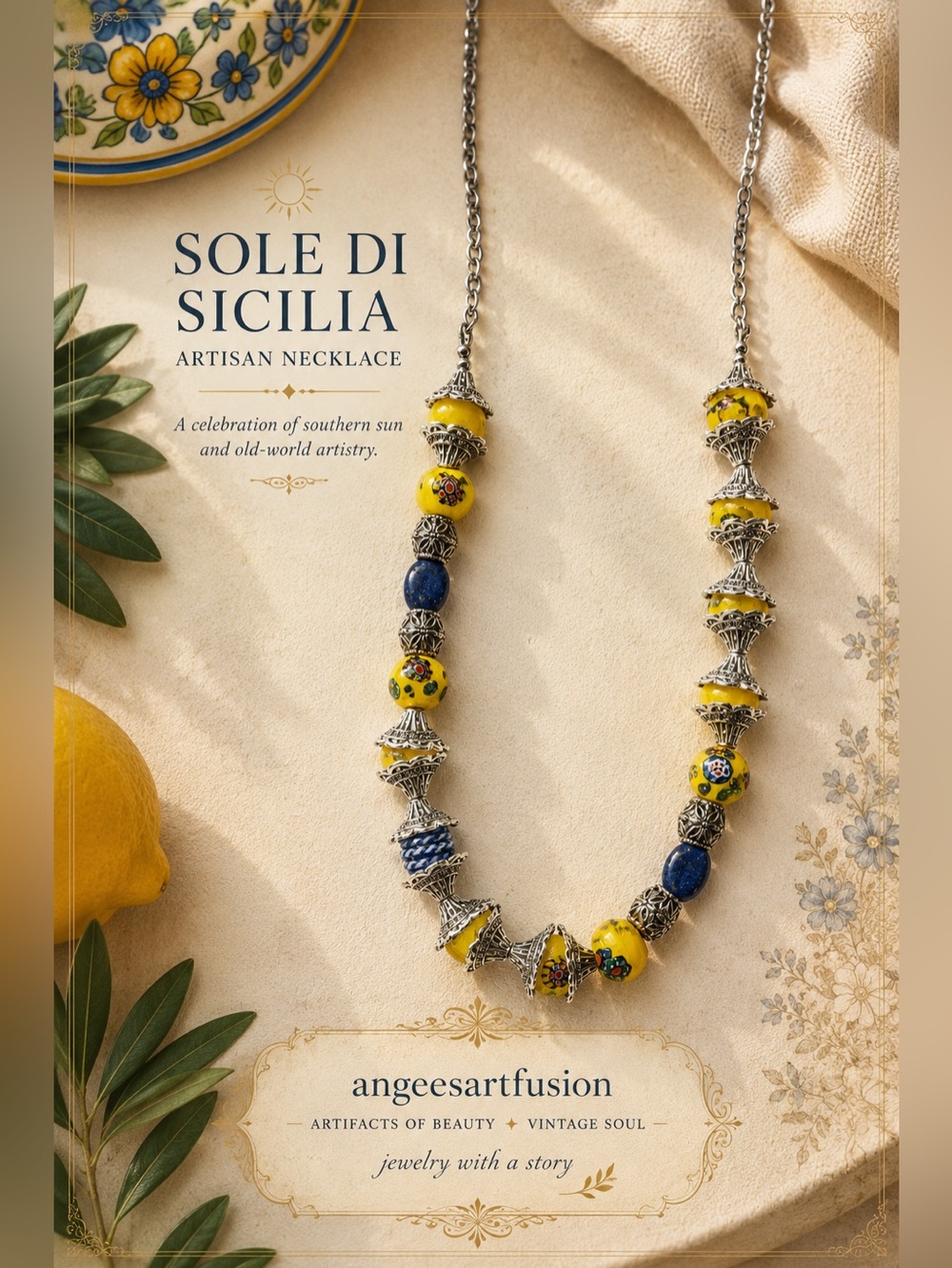 “Sole di Sicilia” — Mediterranean Artisan Statement Necklace
